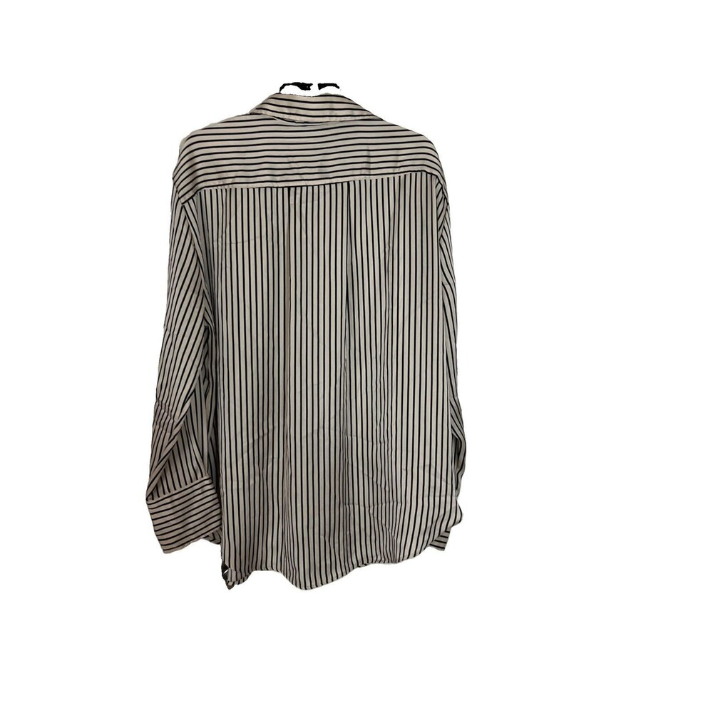 H&M Ivory Black Striped Long Sleeve Button Up Shirt Women’s L Satin Oversized - Picture 6 of 6